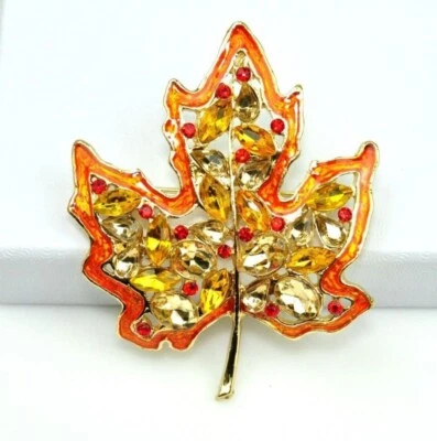 Broches Hoja de Arce Amarillo Naranja Cristal Broche Moda Joyería Colgante Pin Gif Foto 1 de 4