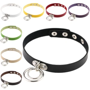 Womens Choker Collar Necklace Double Ring O Leather Gothic Punk Bracelet Gift UK - Picture 1 of 15