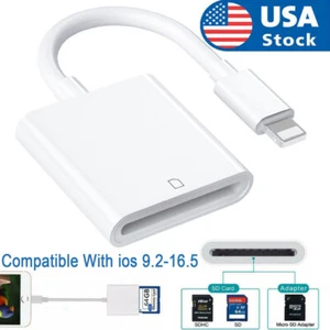 SD Card Adapter Memory Card Camera Reader for iPhone 14Pro Max 13 12 11 X 8 iPad - Picture 1 of 8
