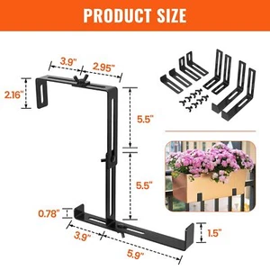 2pcs Steel Planter Box brackets Adjustable Universal Window Box Brackets Black - Picture 1 of 8