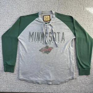 Minnesota Wild Shirt Medium Grey Green Thermal Long Sleeve Logo Lace Up Top Mens - Picture 1 of 13