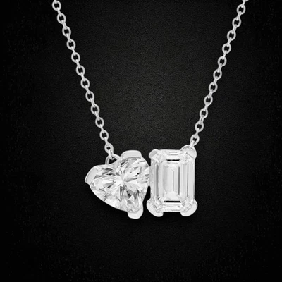 Collares de corte corazón y esmeralda de 2 quilates IGI diamante cultivado... - Imagen 1 de 4