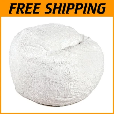White Faux Fur Bean Bag - Youth Size Convertible Chair - Image 1 of 4