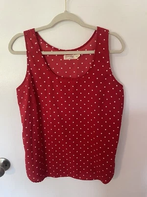 Faded Glory Red and White Polka Dot Sleeveless Top Size Large - Image 1 of 4