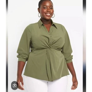Camicetta Lane Bryant No Peek Twist Waist Peplum verde oliva taglia 28 nuova con etichette - Foto 1 di 12