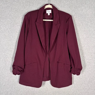 Blazer Nine West Borgoña Grande Manga Acanalada Tejido Neutro Mínimo Silencio Lujo Foto 1 de 4