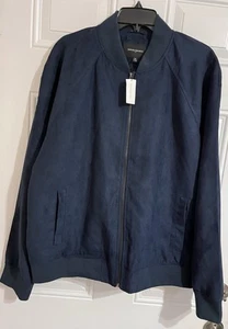 NWT Banana Republic Jacket Men’s XL Navy Blue Vegan Suede Raglan Bomber Preppy - Picture 1 of 10
