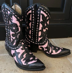 Botas Bounty Hunter Media Pantorrilla Talla 8B Rosa Negro Floral Vaquera Hechas a Mano México - Imagen 1 de 14