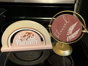 Set/2 Table Decor “Radiate Positivity” “Loved/Blessed” Mauve Cream Color E153 - Picture 1 of 6