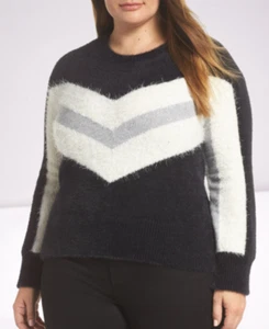 SWEATER TOP Vince Camuto Chevron Plus Size WOMEN Pullover Size 1X Black R17-5 - Picture 1 of 1