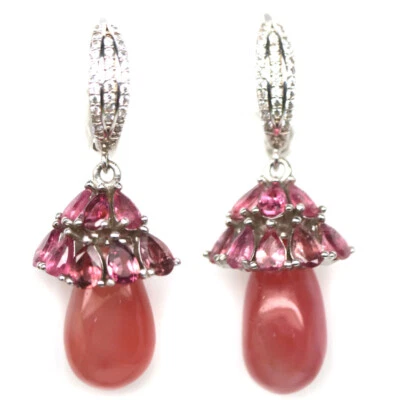 925 Sterlingsilber 10 x 19 Mm. Orange Achat, Rubin & Zirkonia Ohrringe - Bild 1 von 4
