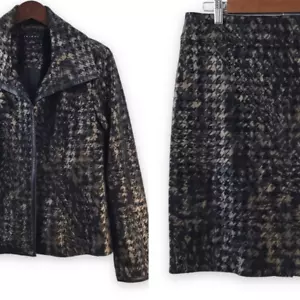 Tribal Women's 8 2-PC Skirt And Blazer Suit Set Brown Black Houndstooth Preppy - Picture 1 of 15