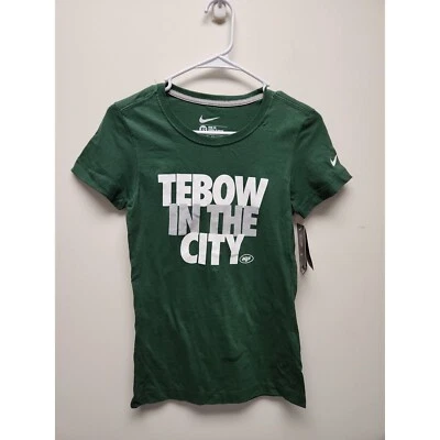耐克 NY JETS TEBOW 15 女式 T 恤绿色修身 XS 100% 棉全新 — 第 1/4 张图片