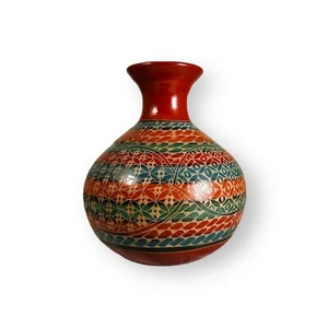Beautiful Rainbow Red Top Nicaraguan Pottery Vase.  8” Tall Geometric Patterns - Picture 1 of 4