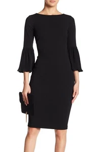 Calvin Klein 163986 Women's Pleated Chiffon Sleeve Sheath Dress Black Sz. 8 - Picture 1 of 3