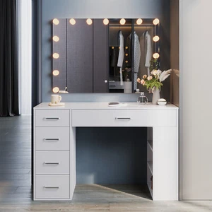 Hollywood Vanity Set LED Makeup Mirror with White Dressing Table Touch Control - Picture 1 of 38