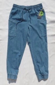 NEW INDIGO REIN US Juniors L 8 Blue Denim Pull On Pockets Jogger Jeans Hi Rise - Picture 1 of 5