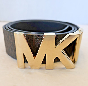 Michael Kors Twist Black Brown Signature MK Gold Logo Reversible Belt Size M L