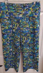 Pantalone Chicos Cropped Capri Blu Stampa Casa Taglia 1 -M 8 Tasche Estivo - Foto 1 di 11
