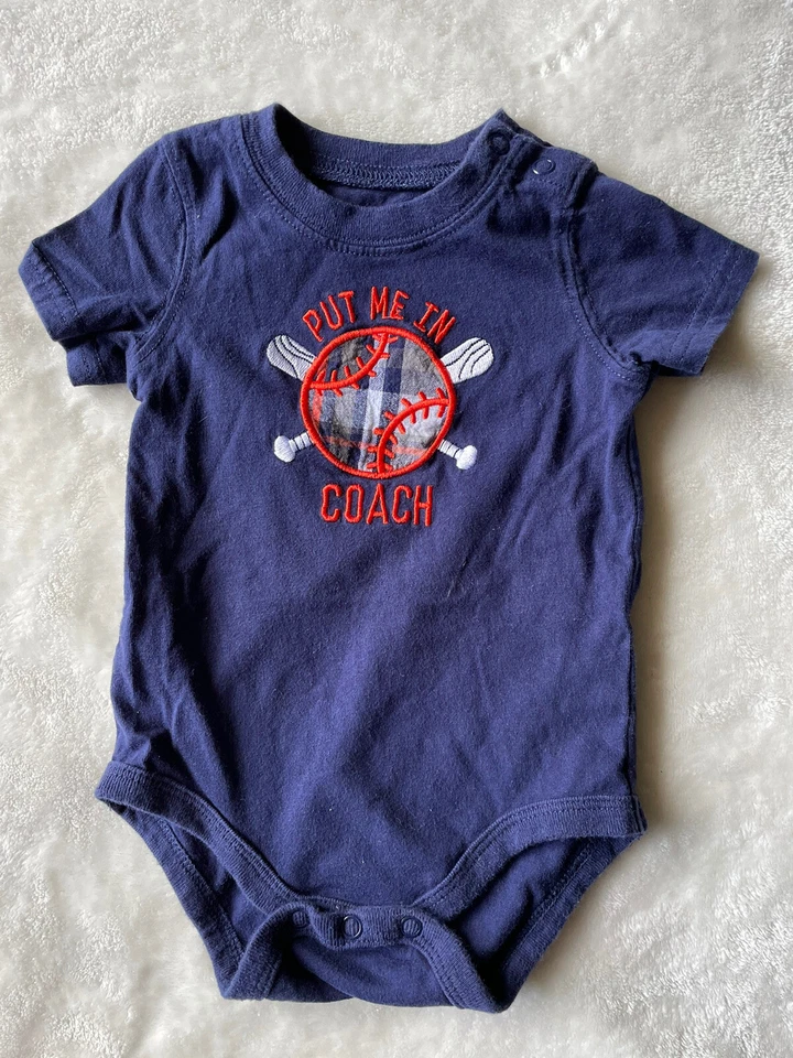 Jumping Beans Baby Infant One Piece Romper Navy Blue Baseball Size 6M Put Me In - Image 1 of 3