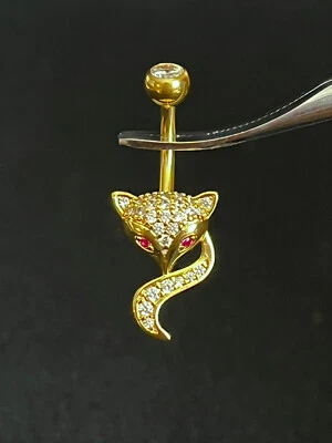Anillo de ombligo de zorro gema pavimentada con circonita cúbica perforada enchapado en oro naval 1 pieza Foto 1 de 3