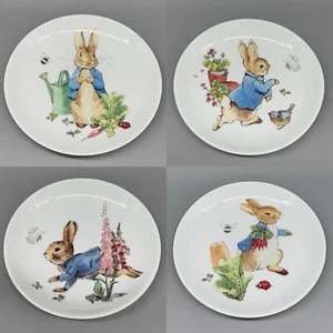 4 Peter Rabbit Beatrix Potter Easter Bunny Appetizer Plate Set Garden Flowers 6" - Picture 1 of 9