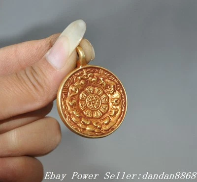 Bronze 24K Gold gilt dragon plate 8 treasures Dorje Phurpa Vajra Pendant amulet - Image 1 of 4