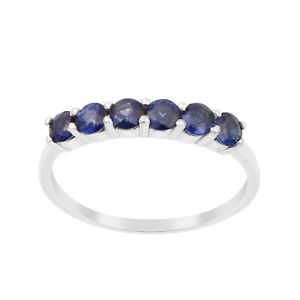 3MM Round Shape Blue Sapphire 925 Sterling Silver Half Eternity Women Ring