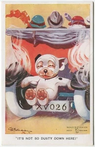 BONZO, IT'S NOT SO DUSTY DOWN HERE, CAR, G. E. STUDDY - Dog Comic Postcard - Picture 1 of 2