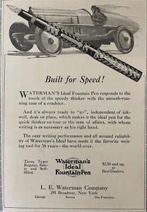 Waterman’s Fountain Pen w/ Race Car Antique Print Ad Advertisement 1920 - Picture 1 of 2
