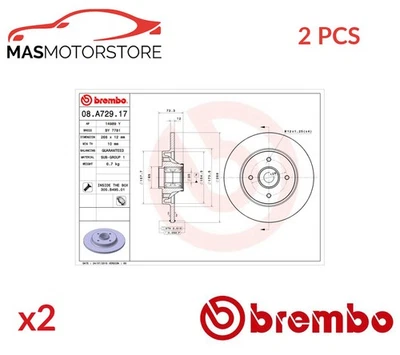 BREMSSCHEIBEN SATZ PAAR HINTEN BREMBO 08A72917 2PCS P NEU OE QUALITÄT - Image 1 of 4