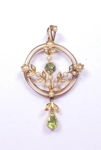 Pendant Antique Peridot and Pearl 9 carat rose gold Edwardian - Picture 1 of 7