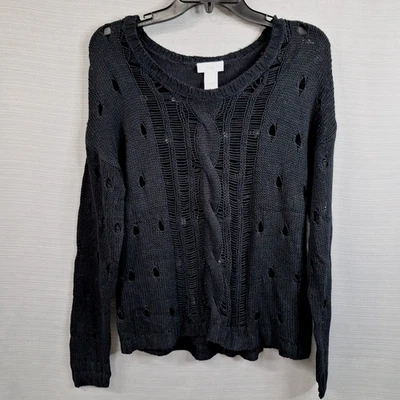 Suéter de punto abierto envejecido negro manga larga Loop 18 para mujer talla 13/15 Foto 1 de 4