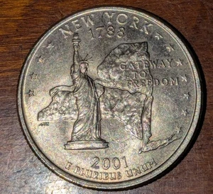 2001-P 25c New York State Quarter Struck Through Error Uncirculated + Details - Picture 1 of 13