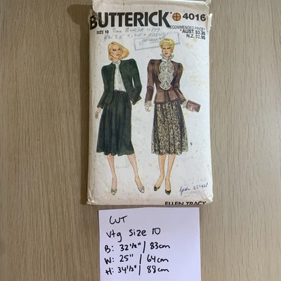 Butterick Sewing Pattern 4016 Size 10 Ellen Tracy Jacket Blouse & Skirt Vtg 80's - Image 1 of 3