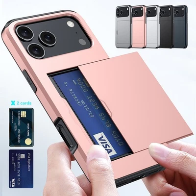 Shockproof Wallet Card Holder Case Cover For iPhone 17 16 15 14 Pro Max 13 12 11 - Image 1 of 4