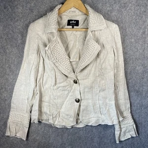 Per Una Pure Linen Cropped Blazer Beige Button Up Padded Shoulders Women's UK 12 - Picture 1 of 18