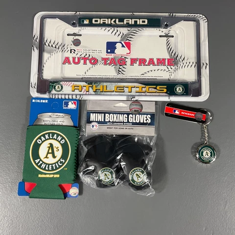 Oakland Athletics MLB Ultimate Fan Gift Lot Frame, Can Sleeve, Keychain, Gloves Cover