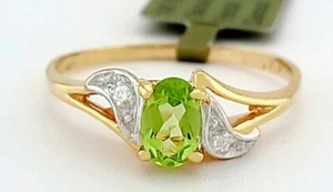 GENUINE 0.68 Cts PERIDOT & DIAMOND RING 10K GOLD - Free Certificate Appraisal - Picture 1 of 7