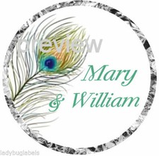 PEACOCK FEATHER WEDDING DESIGN #2 - HERSHEY KISS STICKER LABELS - OPTIONAL SIZES