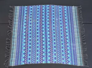 Vintage Purple Blue Embroidered Geometric Striped Fringed Wall Hanging 33 x 41 - Picture 1 of 3