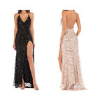 Women Sequin Tassel Dress Maxi High Slit Strappy Evening Party Ladies Cocktail