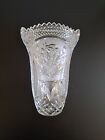 Vintage Irena Cut Crystal Vase Made In Poland~Rose Pattern~9 1/2 In Tall~Heavy~