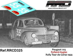 DECAL/CALCA 1/43; Peugeot 203 Rolland-Augias Rally Tour de Corse 1959 - Imagen 1 de 2