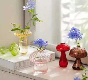 Mushroom Flower Vase, Cute Colored Glass Vase Set of Unique Bud 5 Colorful - Picture 1 of 7