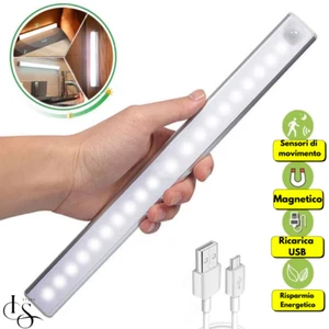 Luce LED con sensore di movimento 50cm,barra lampada notturna ricaricabile USB - Foto 1 di 7