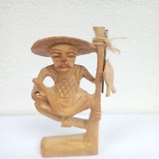 Asian Hand Carved Wooden Fisherman Handmade Wood Figurine Home Decor Statue Gift