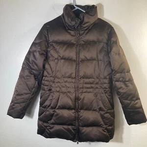 Womens St Johns Bay Down Puffer Parka Jacket Faux Fur Lined Brown M - Picture 1 of 10