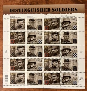 33 Cent USPS Stamps Full Sheets - Distinguished Soldiers - 1999 MNH - Picture 1 of 4