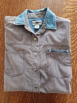 Camisa De Colección County Seat Jeanswear M Borgoña Rayas Denim Abotonada MANGA LARGA Foto 1 de 4